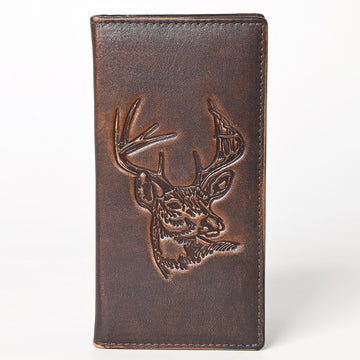 AMERICAN TANNER Genuine Leather Hand Burnished Long Bifold Wallet For Men Women H7 X W3.5 D0.5